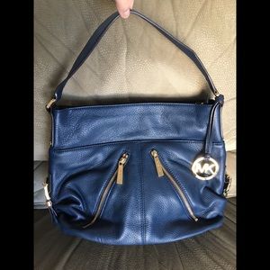 MK Navy Leather Shoulder Bag